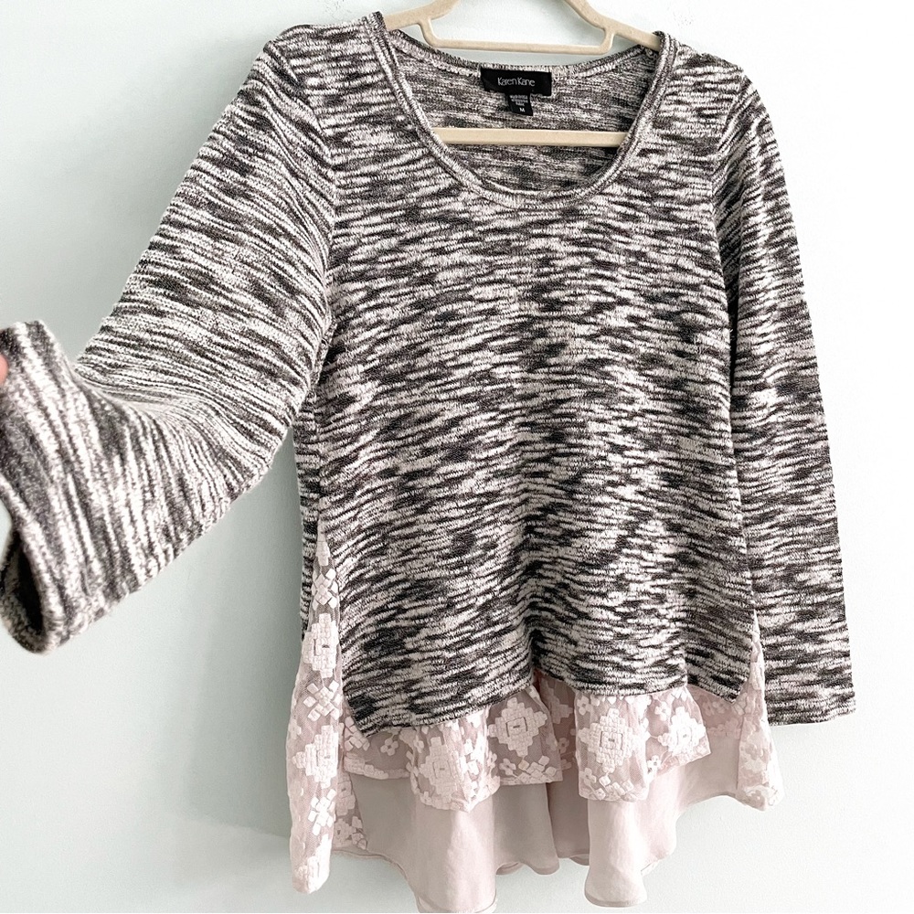 Layered Jersey Top With Ruffle Hem Bohemian Sweater